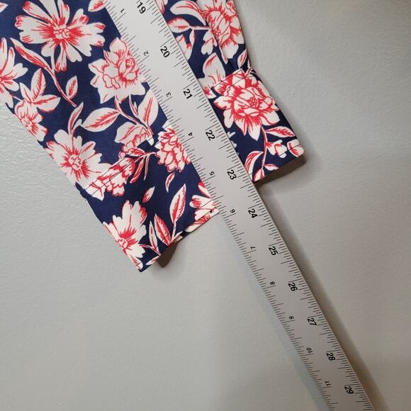 Talbots shirt womens size XL navy blue red floral button up top roll tab sleeves - Picture 10 of 12